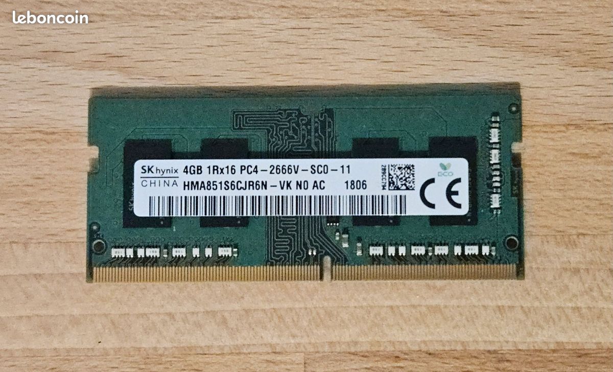 Barrette Mémoire RAM Hynix DDR4 4 Go 2666MHz PC4-21300 Pour Portable Dell HP - Occasion
