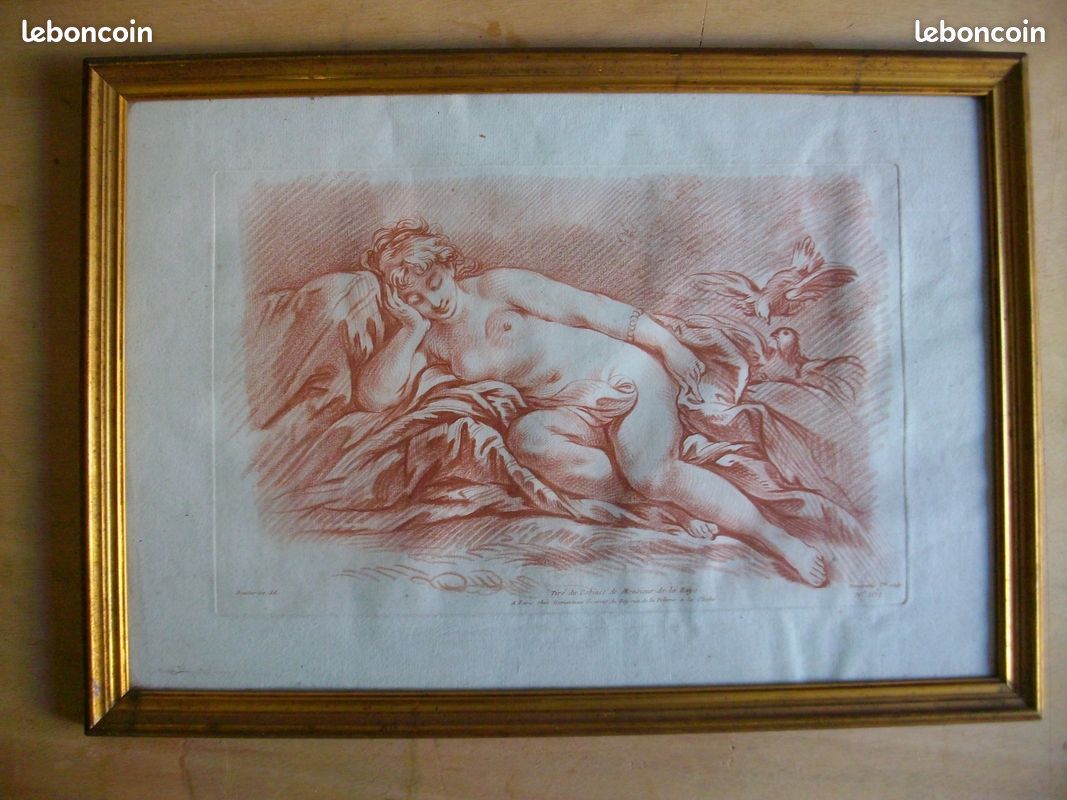 Tableau ancien Femme nue gravure F Boucher (image 1)
