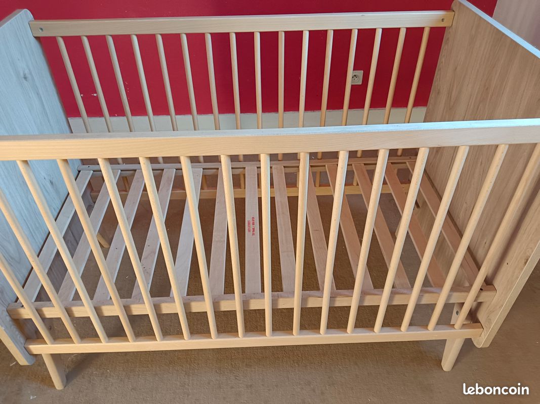 Lit Bébé Bois naturel 120 x 60 cm avec sommier à lattes - 3 Niveaux réglable en hauteur (image 2)