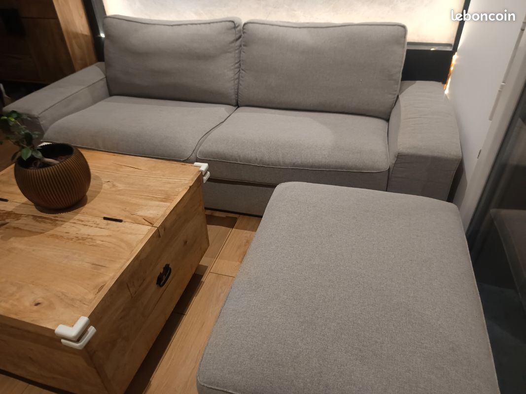 Canapé 3 places ikea kivik + coffre repose pied rangement beige gris (image 3)