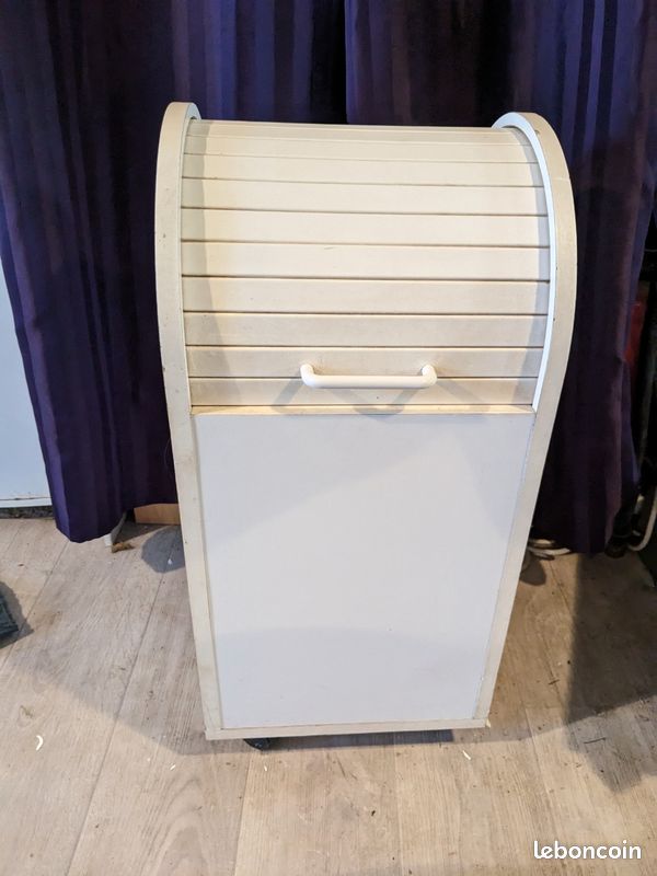 Meuble secrétaire blanc sur roulettes 61x34x32cm (image 1)