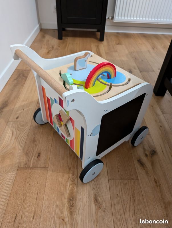 Trotteur pousseur chariot de marche en bois multi activités avec