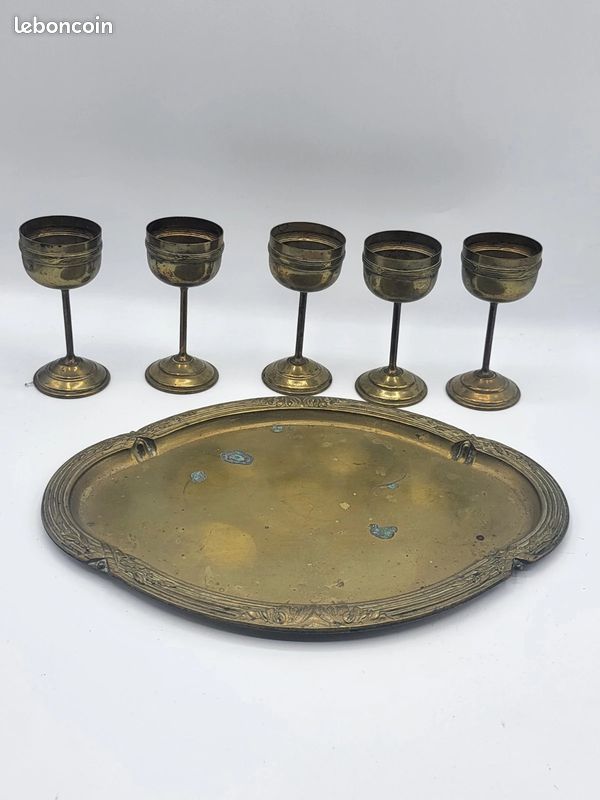 Ancien Plateau En Verre Décors Doré Et Émaillé (i6) | UK