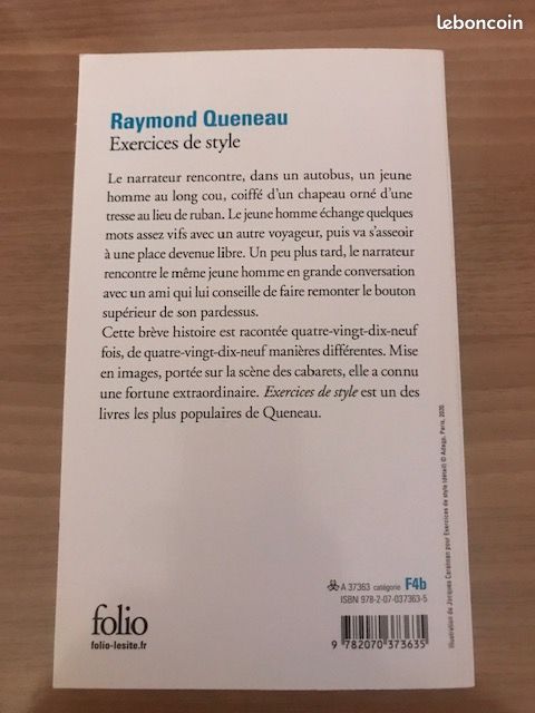 Livre " Exercices de style» Raymond Queneau Folio (image 2)