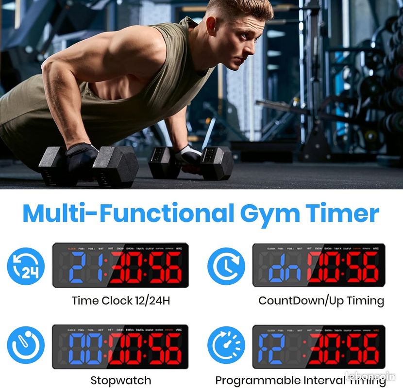 Minuteur Sport LED Avec Télécommande - Grand Écran, 3 Luminosités/Volumes, Support Réglable - Pour Fitness, HIIT, Boxe
