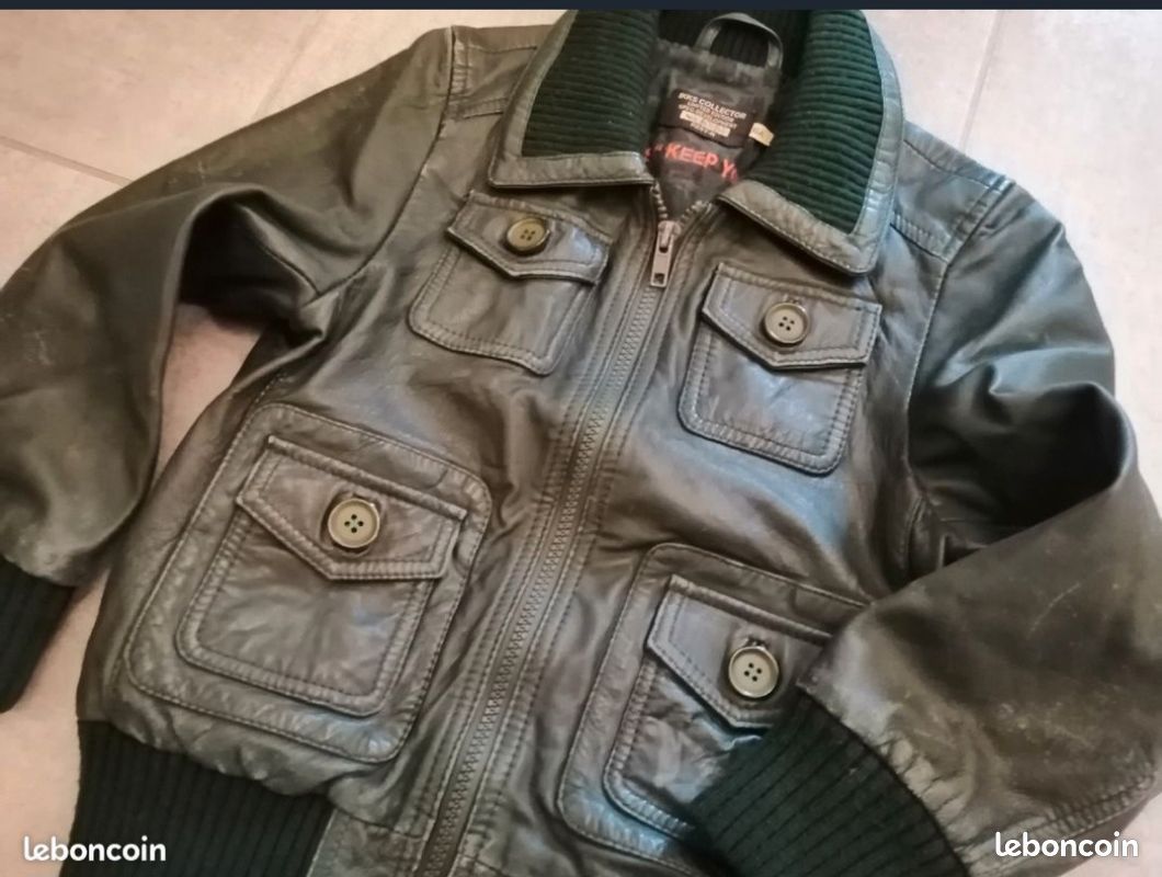 Blouson en cuir vert enfant taille 10 ans IKKS Vêtements