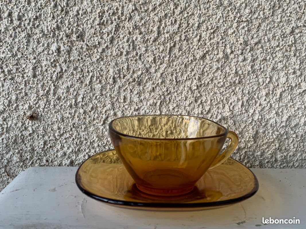 Lot De 3 Tasses à Café Vintage Vereco Années 70 - Ambre, Verre, Rétro, Occasion