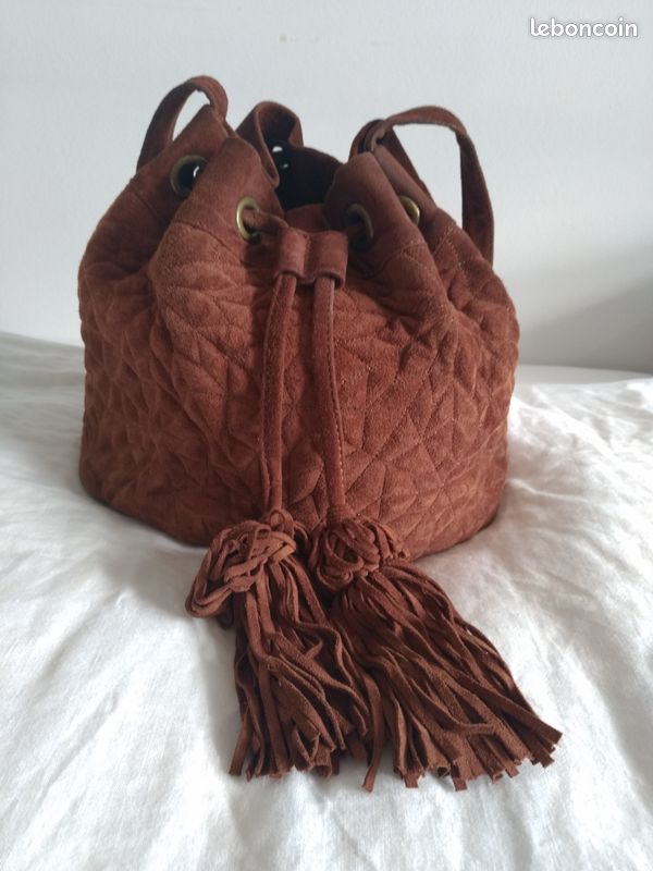 Sac à main Tossi cuir nubuck marron (image 1)