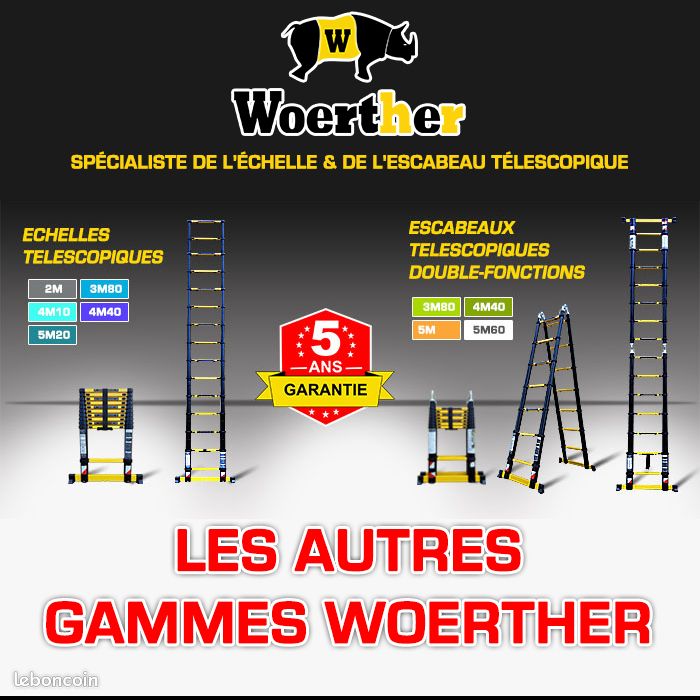 Escabeau pliant Woerther , modèle “Accordéon” 2m10 ou 1m80 - Le plus compacte et le plus rigide du marché - Echelle pliante - Escabeau télescopique - Échelle télescopique (image 5)