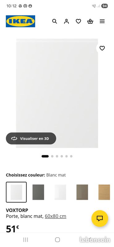 🚪 Porte IKEA VOXTORP 60x80 Cm – Blanc Mat – Neuf Sous Emballage