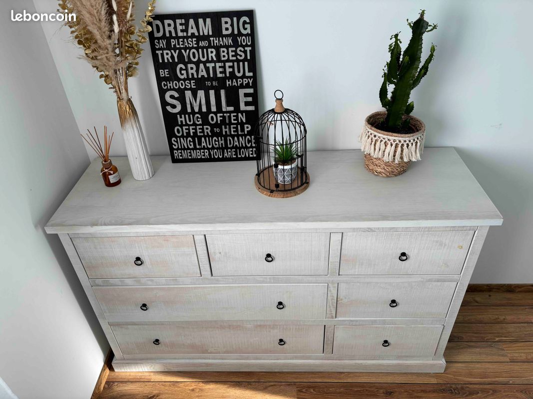 Chambre complète finition pin brossé blanc (image 2)