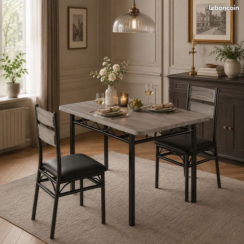 Ensemble table 2 chaises design chic minimaliste noir prestige intemporel (image 2)