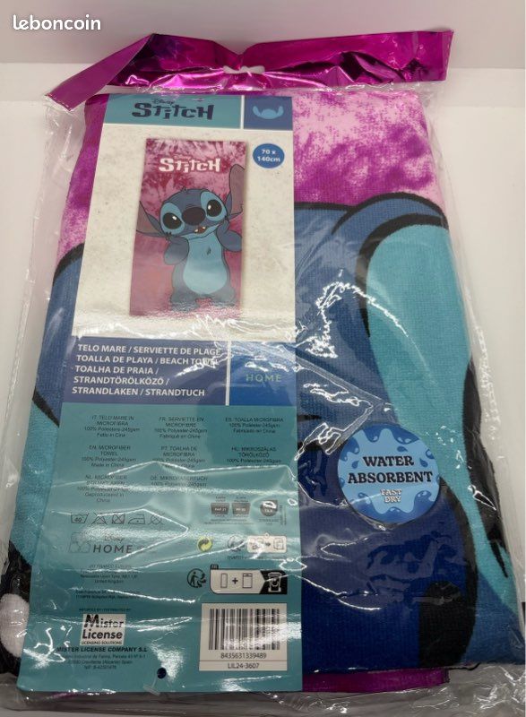 Serviette De Plage Ou Serviette De Bain Stitch Officielle - 70 X 140 Cm, 100% Polyester, Design Disney