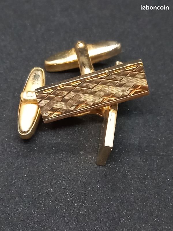 Boutons De Manchette Vintage Tibi Homme - Or, Relief, état Impeccable
