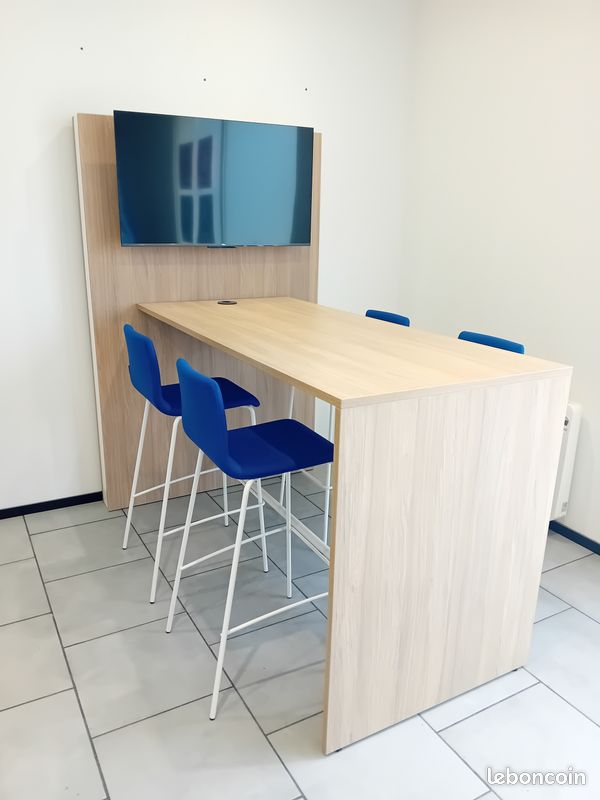 Meuble mur média + 4 chaises hautes + TV led 4K 43" (image 1)