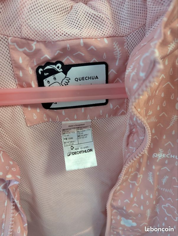 Veste imperméable coupe-vent Quechua 5/6 ans rose (image 3)