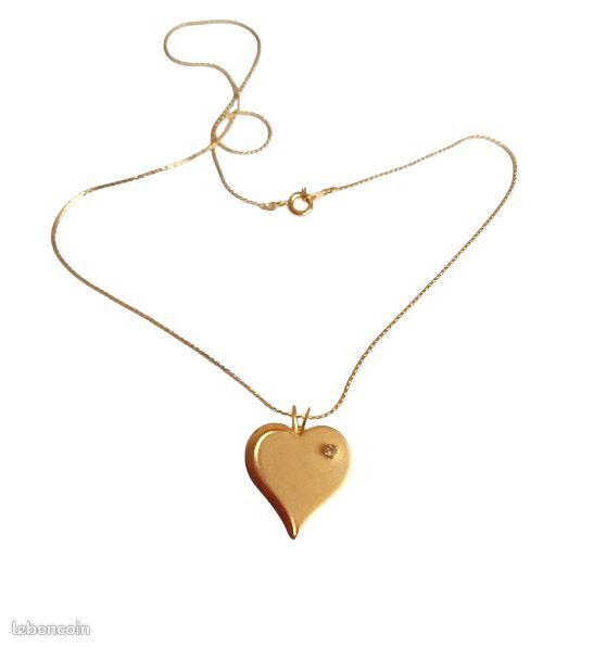 Collier Femme Pendentif Cœur En Cristal Blanc - Chaîne Plaquée Or Jaune 41-45 Cm - Neuf Avec étiquettes
