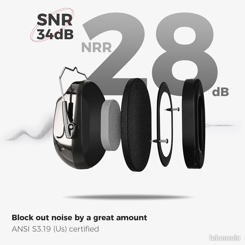 Casque Anti-Bruit Procase SNR 34dB - Pliable, Réglable Pour Chantier, Usine, Déneigement