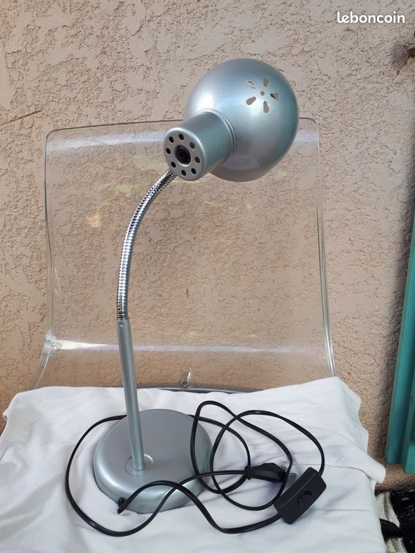 Lampe bureau industriel, métal gris, vintage. TBE (image 5)