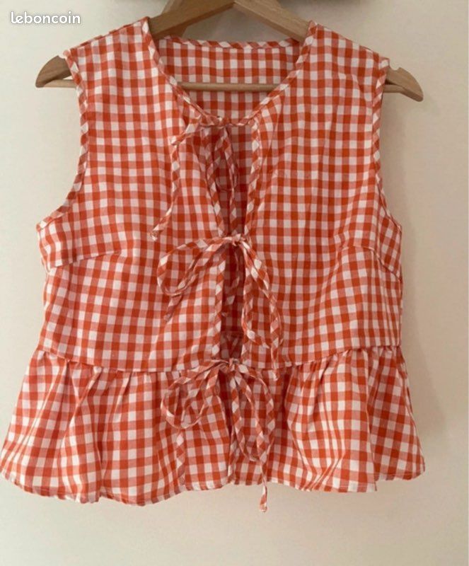 Top à nouer Vichy orange (image 1)