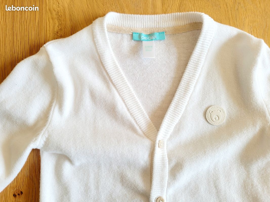 Tenue cérémonie Jacadi 24 mois 2 ans salopette lin gris souris body gilet blanc comme neuf (image 17)