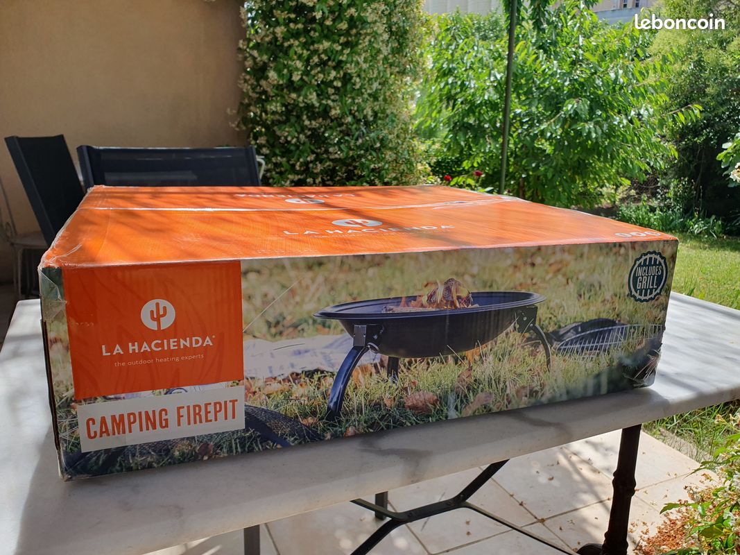 Brasero De Camping La Hacienda Avec Grille - Pieds Pliables, Sac De Transport, Noir