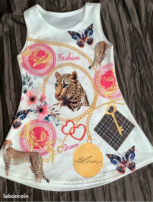 Robe courte Fillette 4 ans Motifs Léopard + Cœur+ clef / État neuf (image 1)