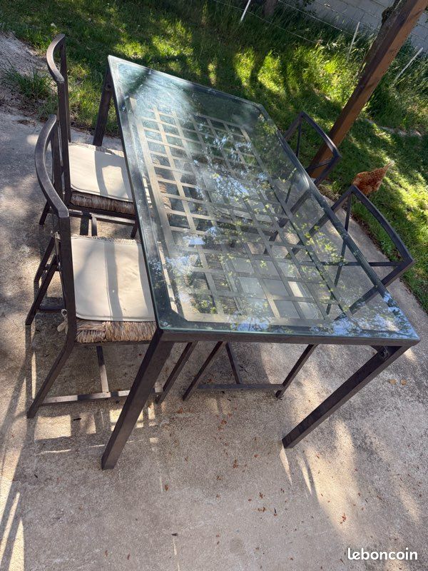Table de jardin en fer et verre avec 4 chaises (image 3)