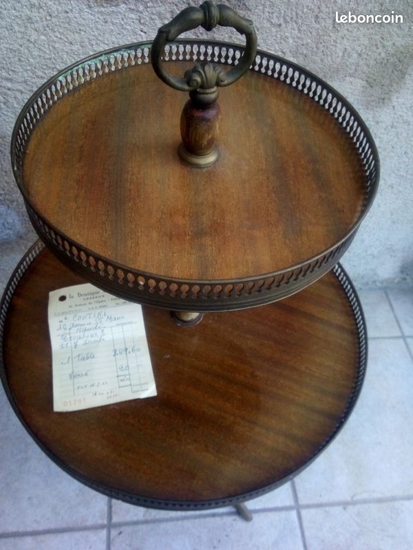 Guéridon double plateau en bois exotique vernis (image 1)