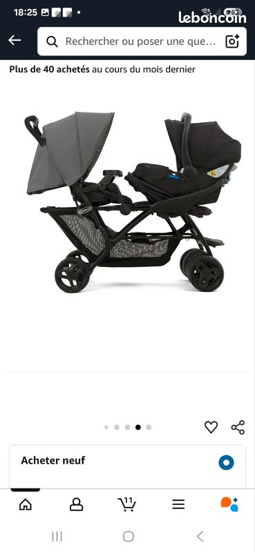 Poussette double Graco avec Siege Auto Équipement bébé