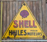 ANCIENNE PLAQUE EMAILLEE Double Face Triangle Huile Shell Garage Auto Moto EUR 700,00 - FR