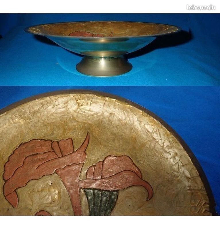 MESETAIN - Plat ou coupe en cuivre émaillé ancien D_064 (image 3)