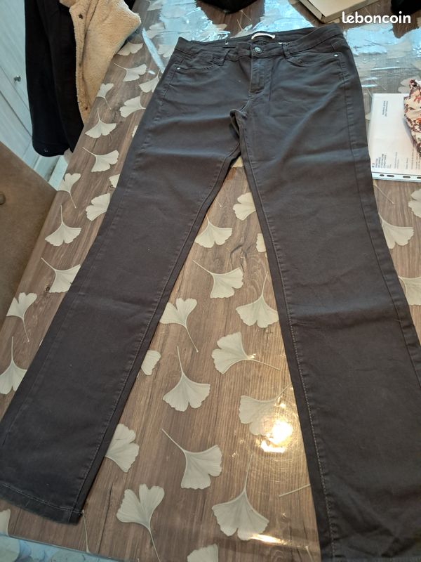 Pantalon Droit Pour Femme Camaïeu - Taille 42 - Couleur Marron Chocolat - Coton - Occasion Très Bon état