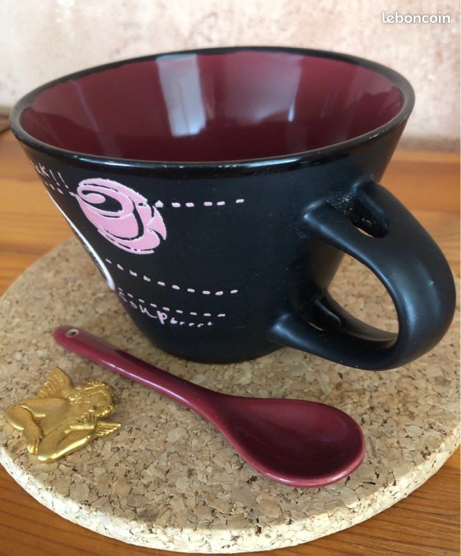 Tasse à soupe, céramique émaillée, artisanat, bol et sa cuillère (image 1)