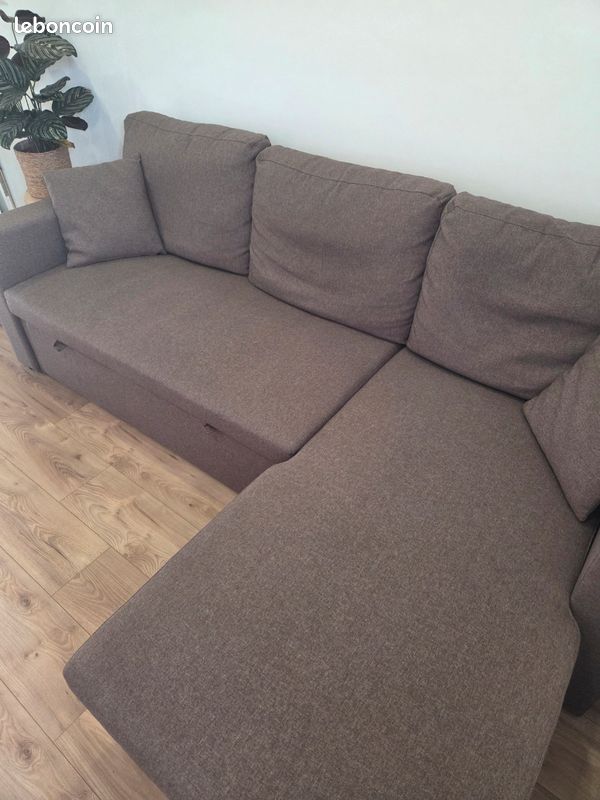 Canapé d'angle convertible en tissu marron (image 1)