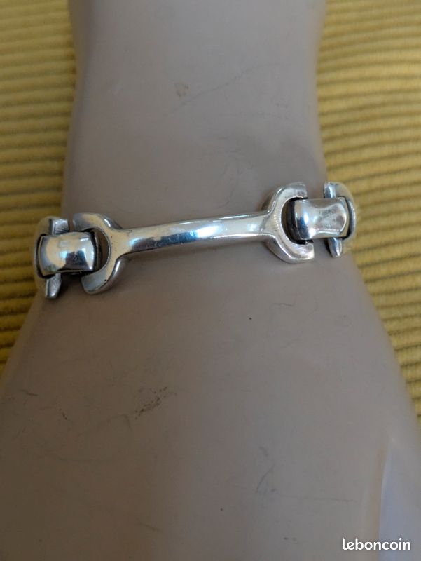 Bracelet Ancien En Argent Massif 925 - Longue Chaîne - Occasion