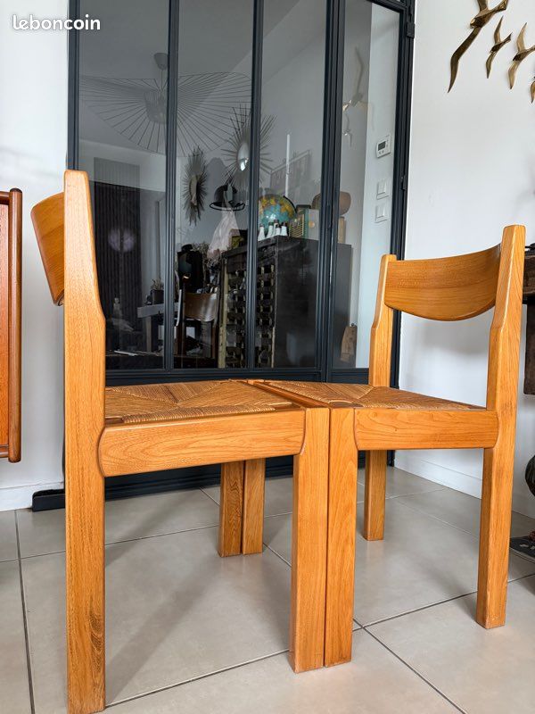 Ancienne paire de chaises en orme massif Maison Regain vintage (image 5)