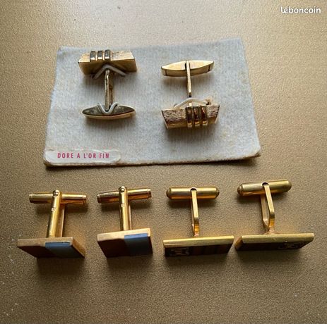 Ancien coffret Paire Boutons De Manchette DUVIX doré or fin rare bijou vintage