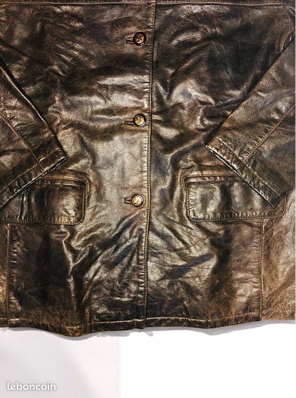 Veste En Cuir Véritable Vintage Homme - Coupe Slim Fit, Noir Et Marron, Style Rétro