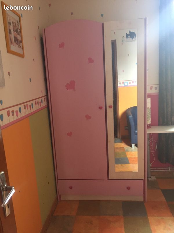 Armoire enfant 2 portes + tiroir + miroir (image 1)