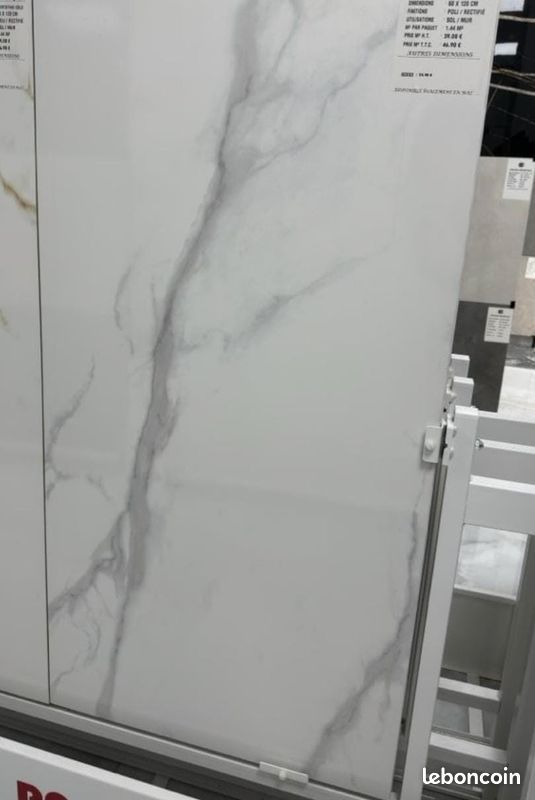 Carrelage marbre blanc et gros 60x120 politique rectifié, grés cerame (image 1)