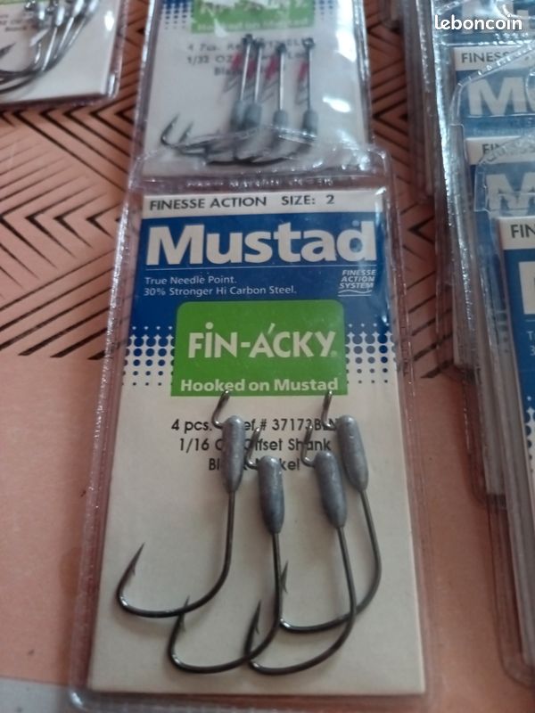 Lot 12 Paquets D'hameçons Mustad FIN-ACKY - Pour Leurres Souples Texan