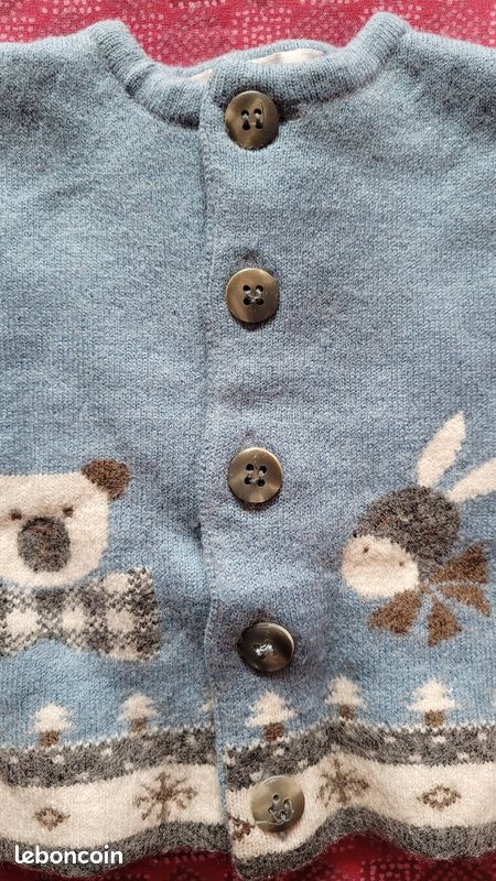 Gilet couleur bleu pour bébé de 12 mois marque "Graine de Lune" mesurant 24cm de longueur (image 4)