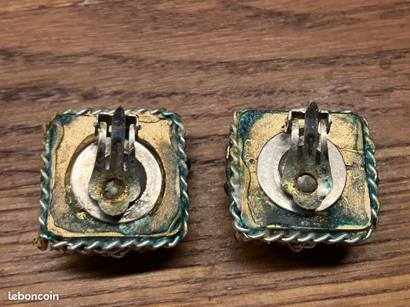 Boucles D'oreilles Vintage Décor Brutaliste Doré - Occasion En Bon état