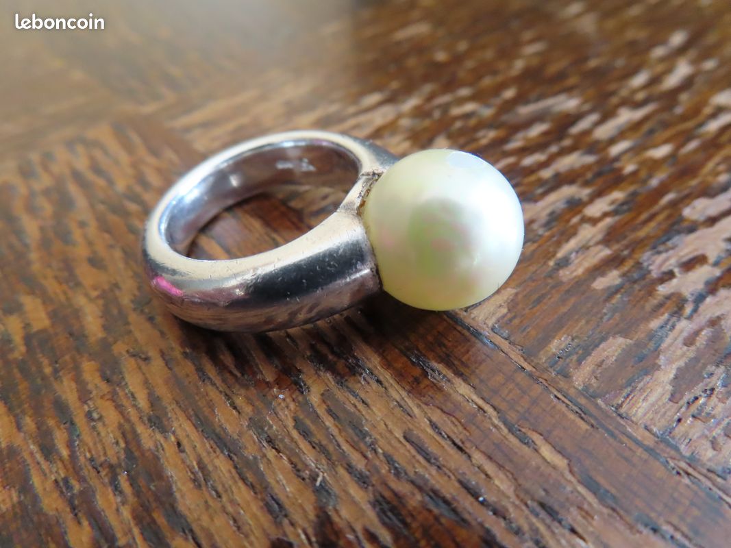 Bague Argentée Sirènes Avec Perle Ronde - Taille 52 - Occasion
