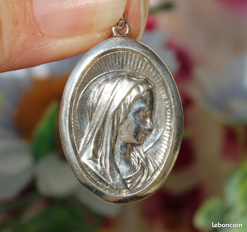 Pendentif Ancien Double Face Argent ND Lourdes/Vierge Marie - Bijou Vintage, Bon état