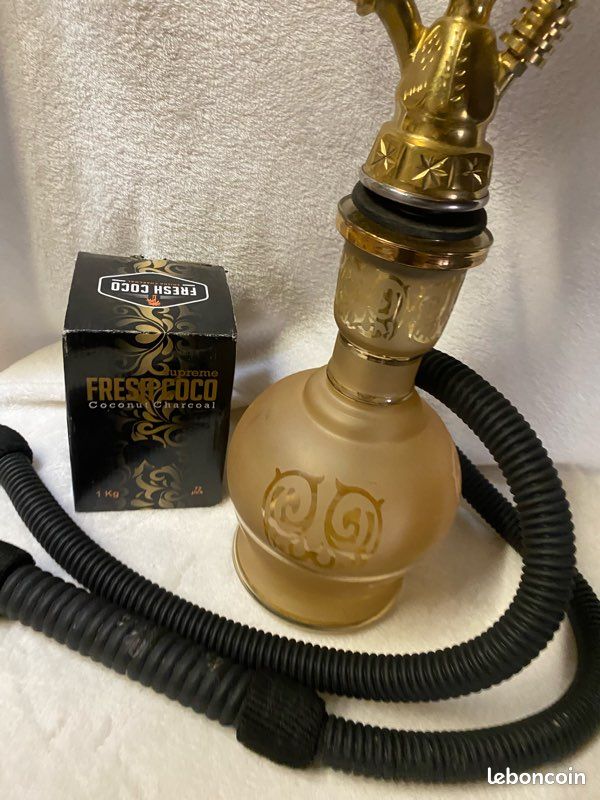 Grand narguilé/chicha/hookah traditionnel doré avec accessoires (image 4)