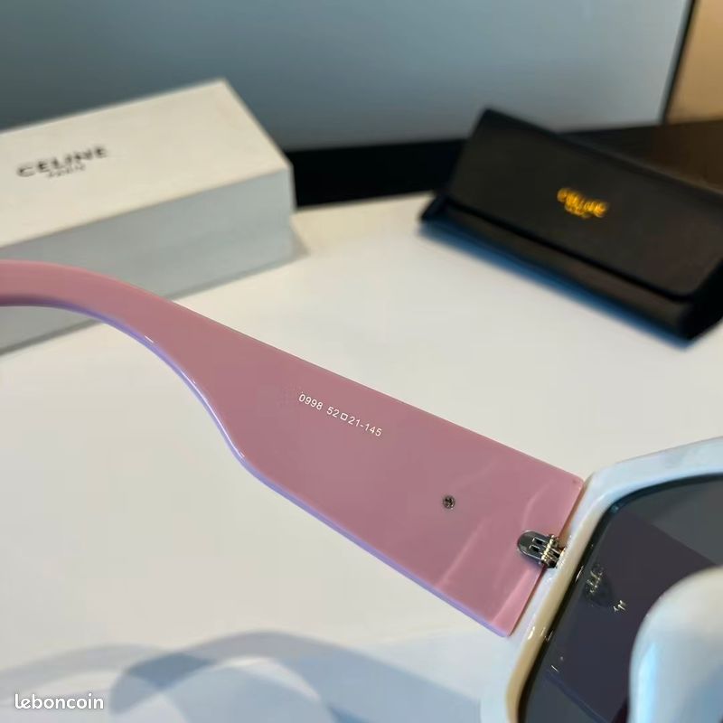 Lunettes de Soleil CELINE Monture Bicolore Blanc et Violet, Verres Noirs (image 5)