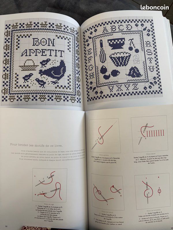 Ouvrages points et toile de lin + rouge. Broderie (image 3)