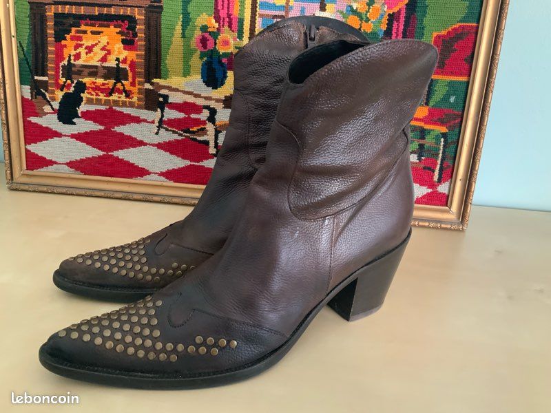 Bottes Cuir Noir Vero Cuoio Taille 38 - Talon Haut - Très Bon état